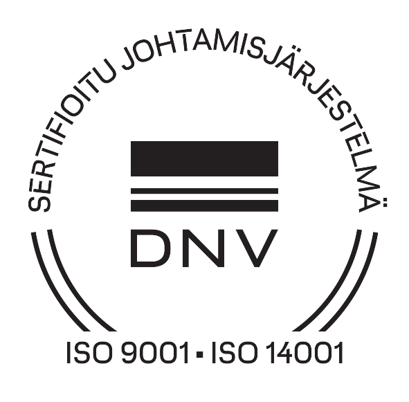 ISO 14001 -ymp&auml;rist&ouml;sertifikaatin ja ISO 9001 -laadunhallintasertifikaatin logo