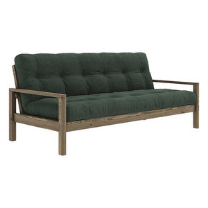 Knob Futon Sofa, Corduroy Fabric Seaweed / Carob Brown, W 205 cm