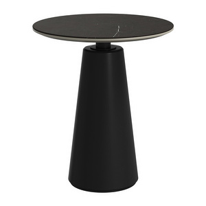 Madrid Side Table, Dark Marble Ceramic / Black, ⌀ 46 cm