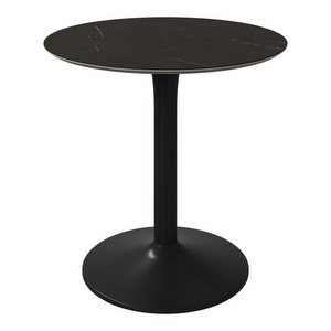 New York Dining Table, Dark Marble Ceramic / Black, ⌀ 80 cm