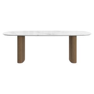 Santiago Dining Table, White Marble Ceramic / Natural Oak, 99 x 230 cm