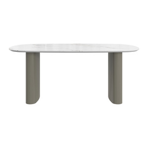 Santiago Dining Table, White Marble Ceramic / Grey, 99 x 180  cm