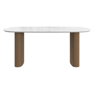 Santiago Dining Table, White Marble Ceramic / Natural Oak, 99 x 180 cm