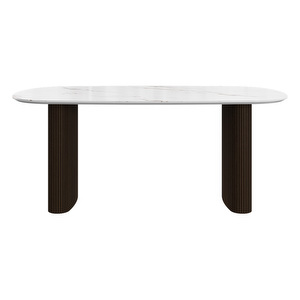 Santiago Dining Table, White Marble Ceramic / Dark Oak, 99 x 180 cm