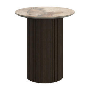 Santiago Side Table, Brown Ceramic / Dark Oak, ⌀ 46 cm