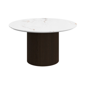 Santiago Coffee Table, White Ceramic / Dark Oak, ⌀ 80 cm