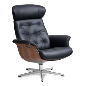 Timeout Armchair, Fantasy Leather Black / Walnut, Quilted